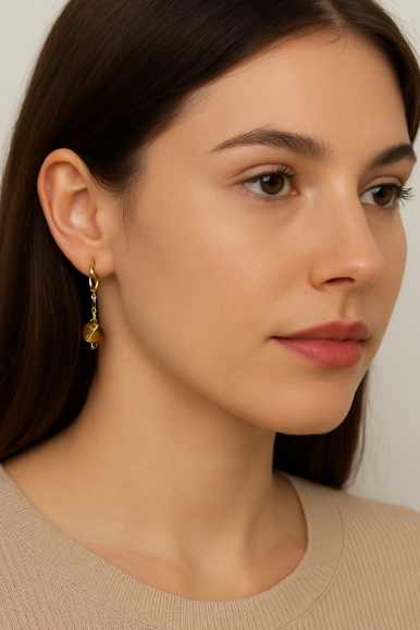 1 - Boucles d’Oreilles GEFOR – Élégance en Quartz Fumé et Plaqué Or