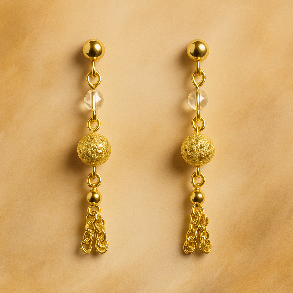 12 - Boucles d’Oreilles GEFOR – Dorure Texturée & Cristal Clair