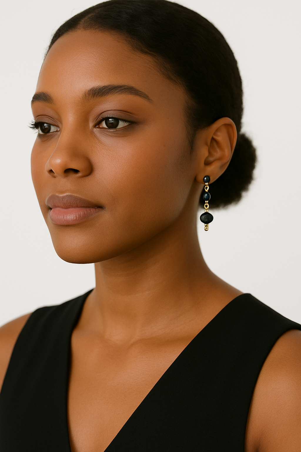 14 - Boucles d’Oreilles Pendantes Plaquées Or – Perles Bleu Nuit & Cristaux