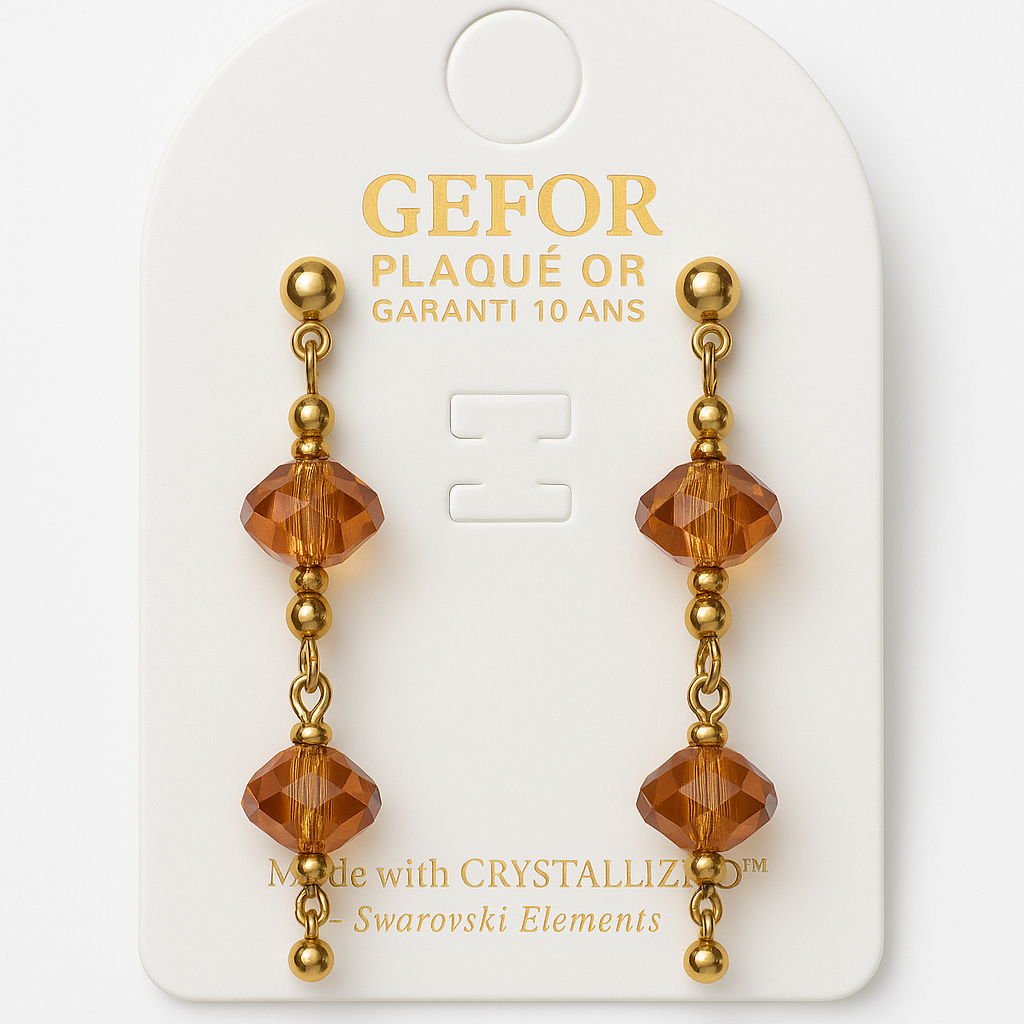16 - Boucles d’Oreilles Pendantes Plaquées Or – Perles Améthyste