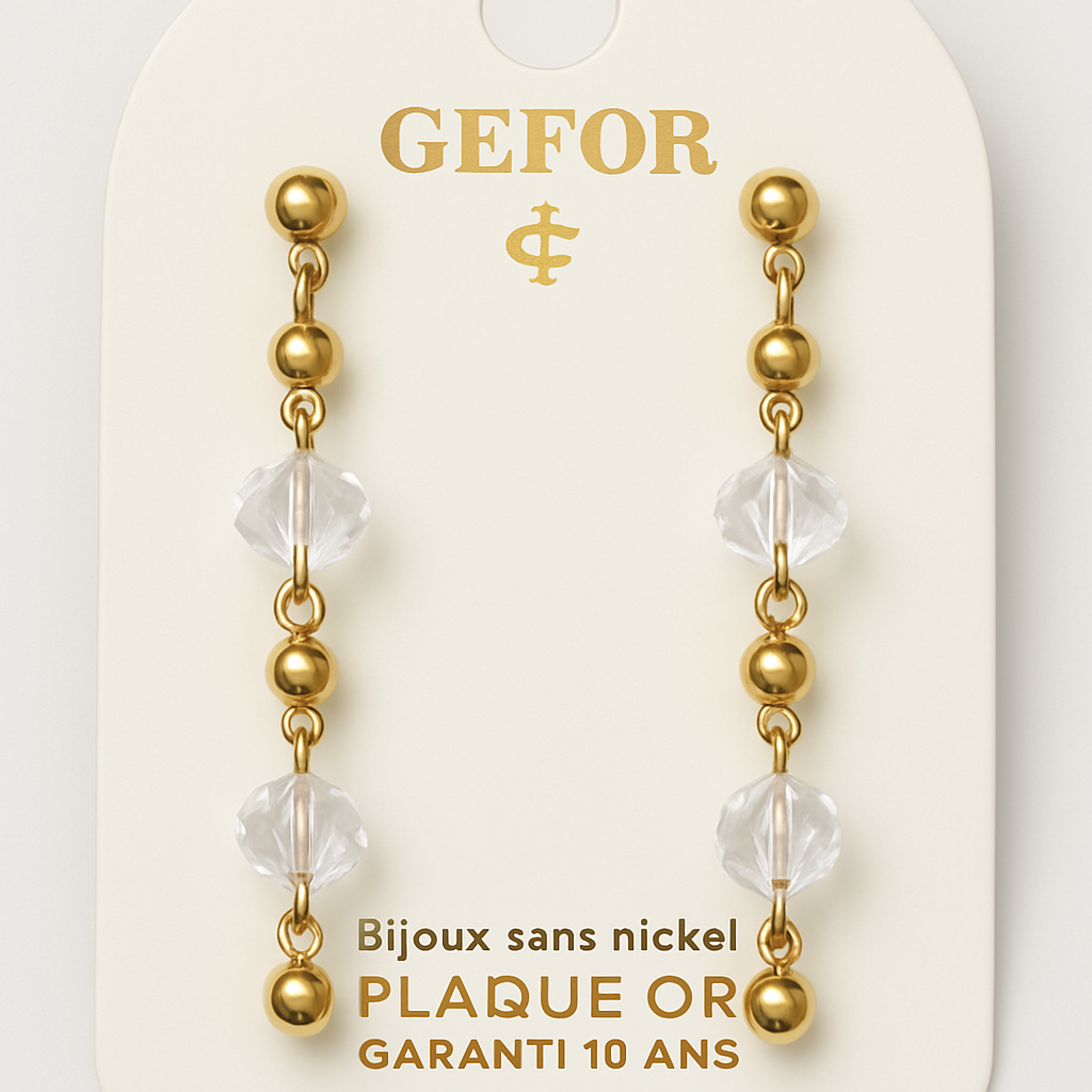 16 - Boucles d’Oreilles Pendantes Plaquées Or – Perles Améthyste