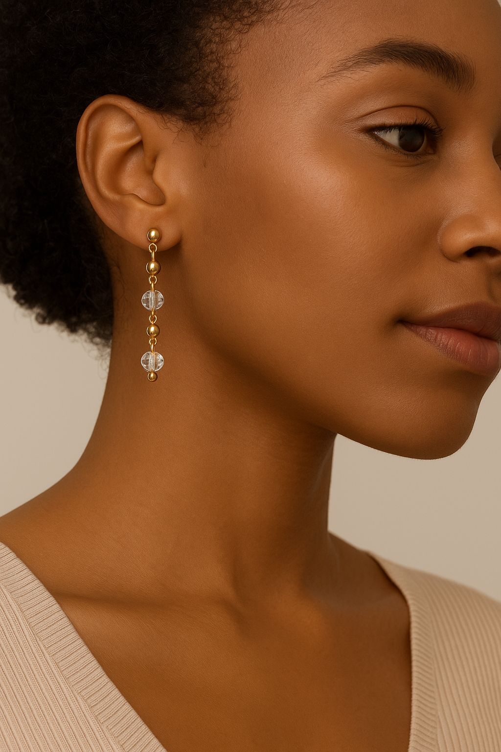 16 - Boucles d’Oreilles Pendantes Plaquées Or – Perles Améthyste