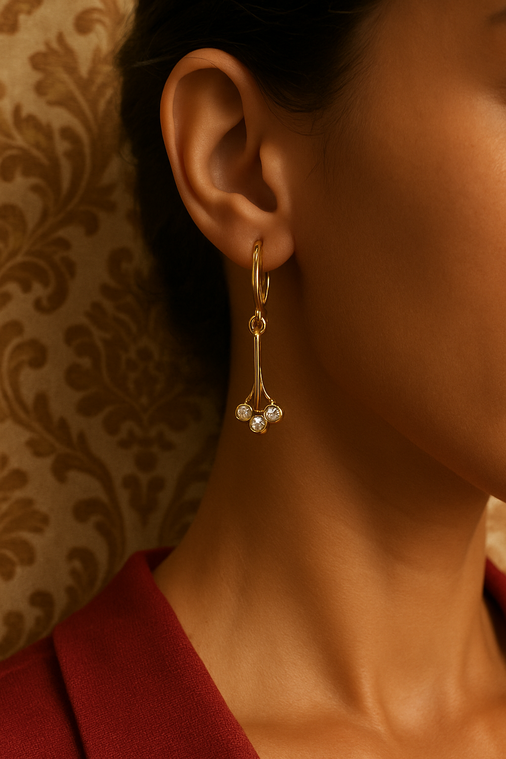 20 - Boucles d’Oreilles Pendantes Plaquées Or – Élégance Vintage & Cristaux Étincelants