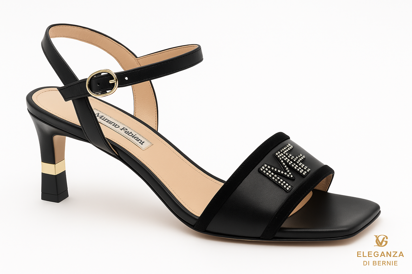 Sandales à talon noir avec logo strassé – Marino Fabiani