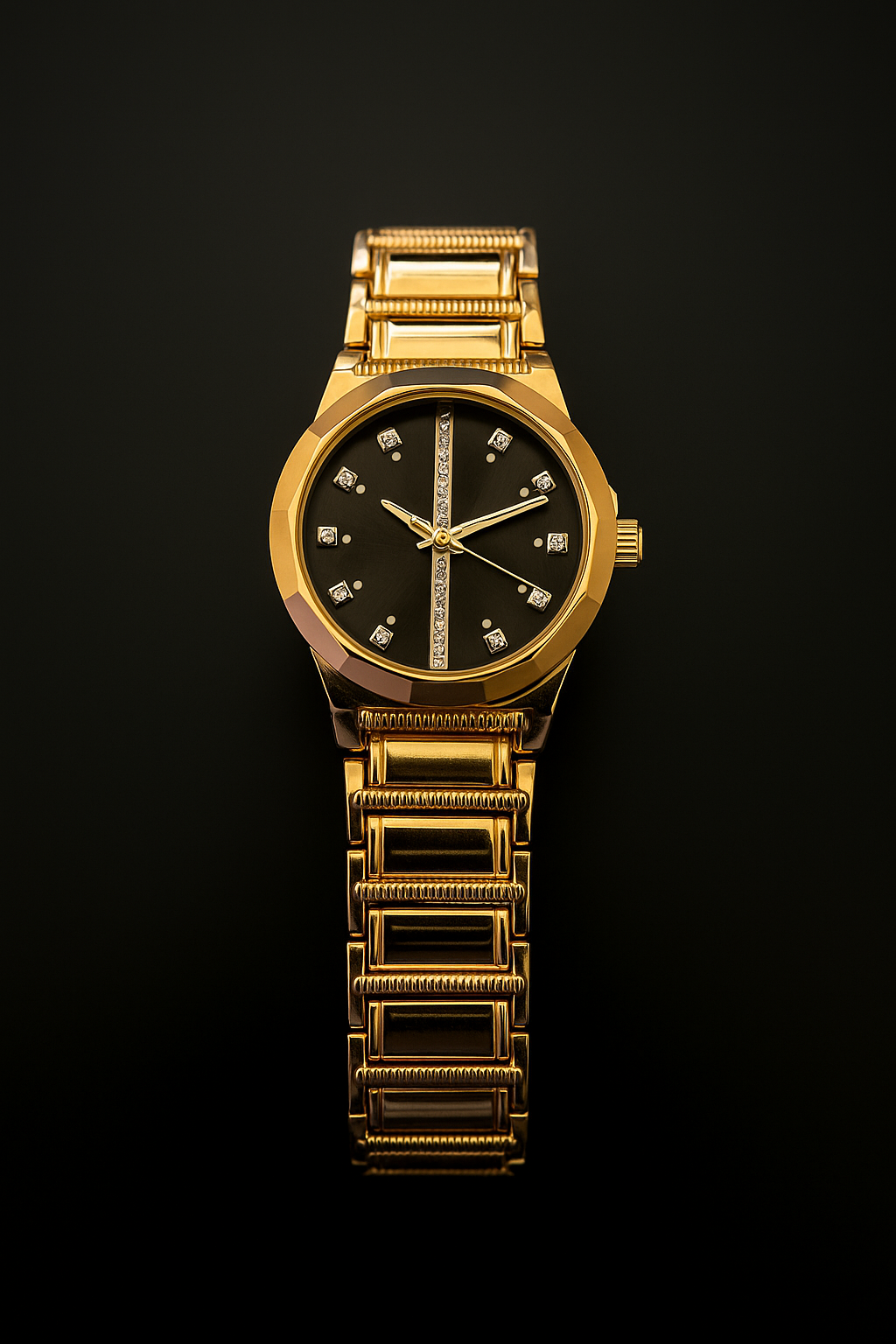 Montre Camelot Homme – Bracelet Doré & Cadran Noir Sertis de Strass