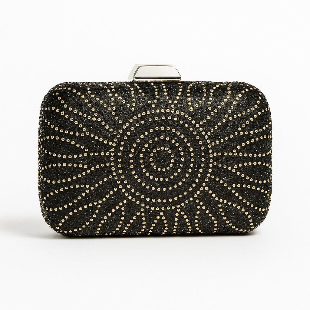 Pochette de Soirée Noire à Motif Doré – Élégance Graphique