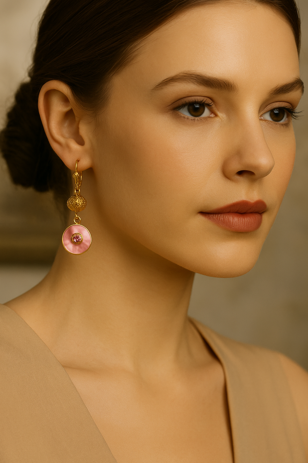 23 - Boucles d’oreilles pendantes GEFOR – Nacre blanche & strass cristal