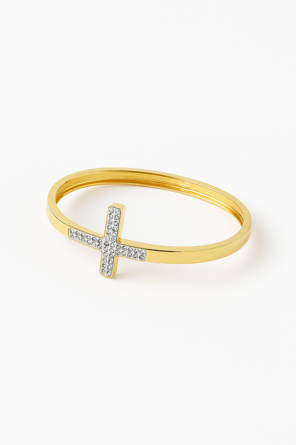 ✨ Bracelet doré avec croix ornée de strass – Élégance Divine ✨