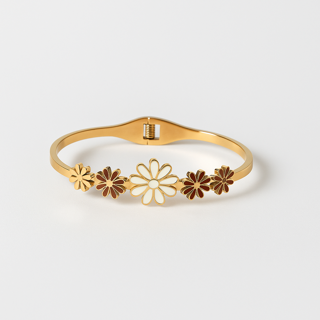 Bracelet doré fleuri – Élégance printanière