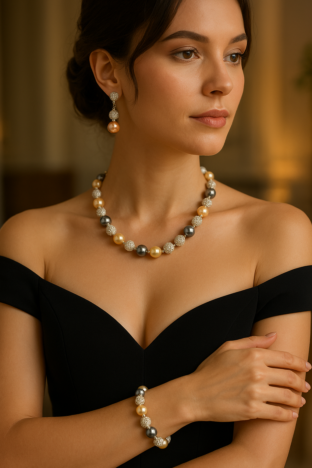Élégance Suprême – Parure de Bijoux Perles et Cristaux Multicolores
