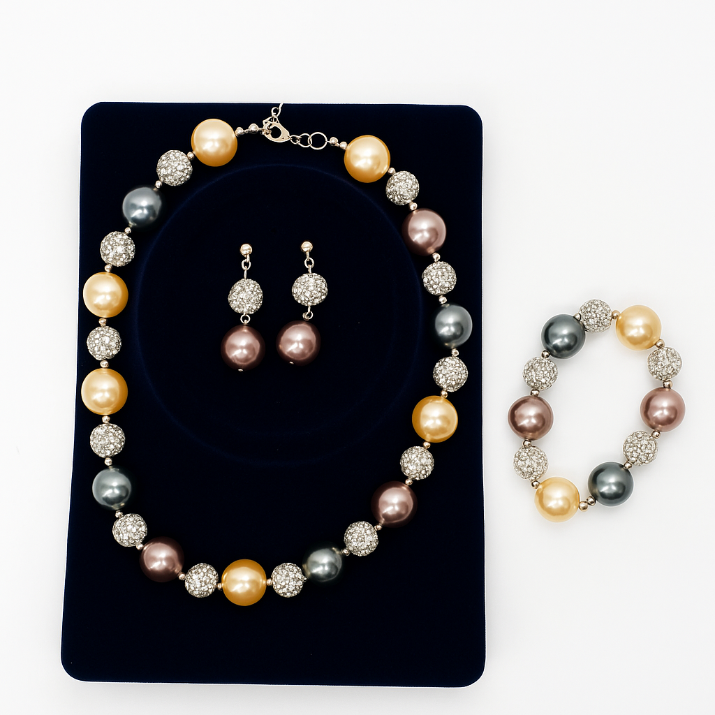 Élégance Suprême – Parure de Bijoux Perles et Cristaux Multicolores