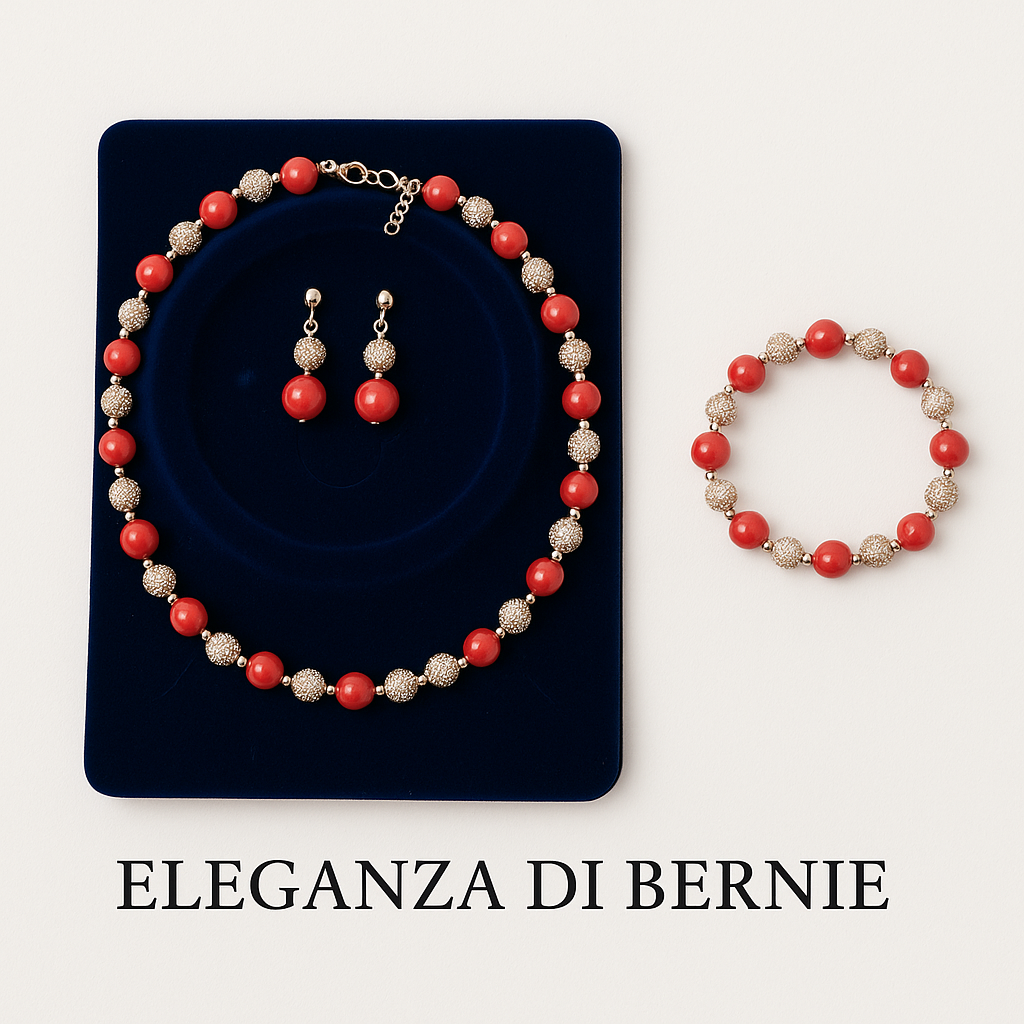 Parure Royale – Perles Rouges & Cristaux Dorés