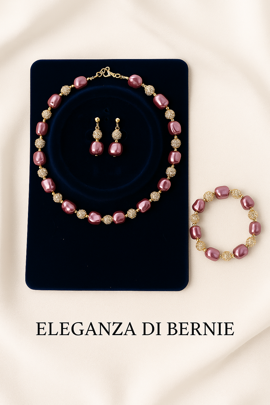 Parure Majesté – Perles Baroques Mauve & Cristaux Dorés