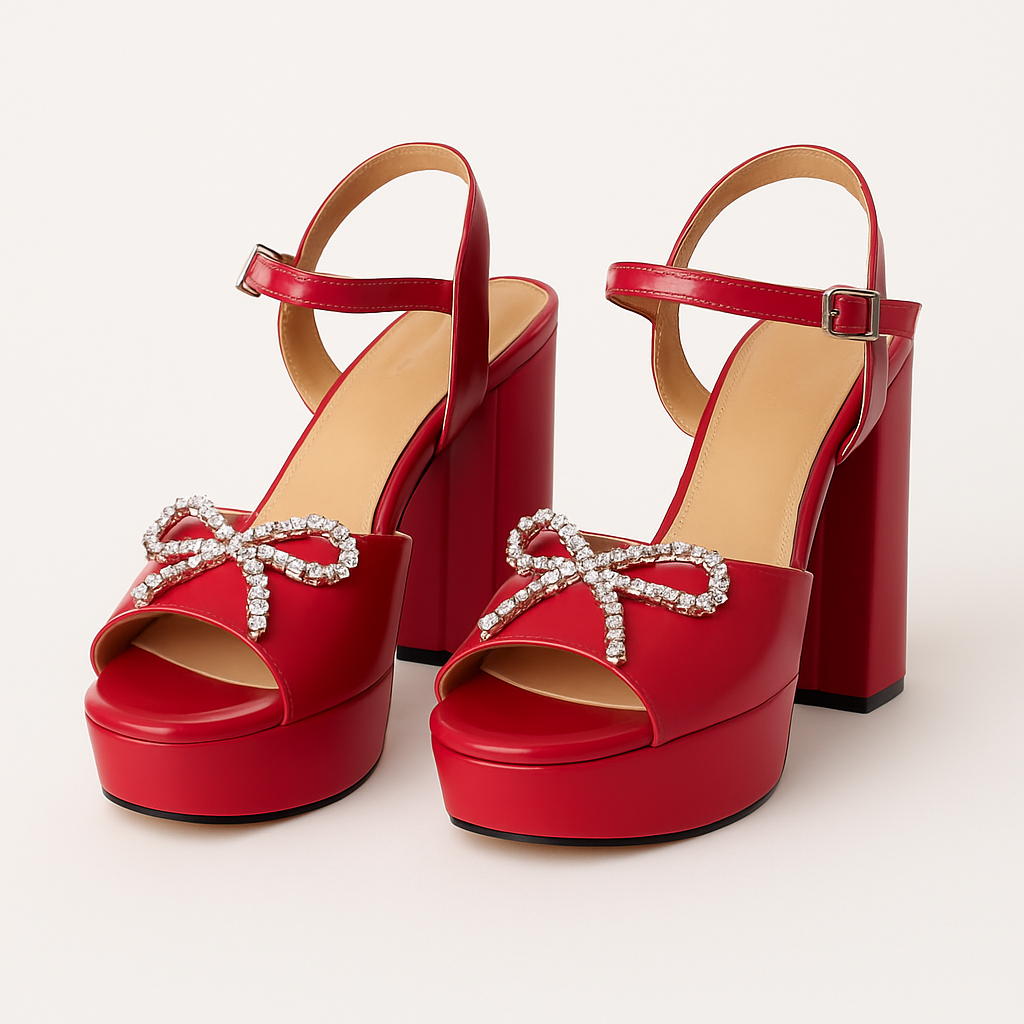 Sandales à Talons Rose Fuchsia avec Nœud Strass – Élégance Glamour