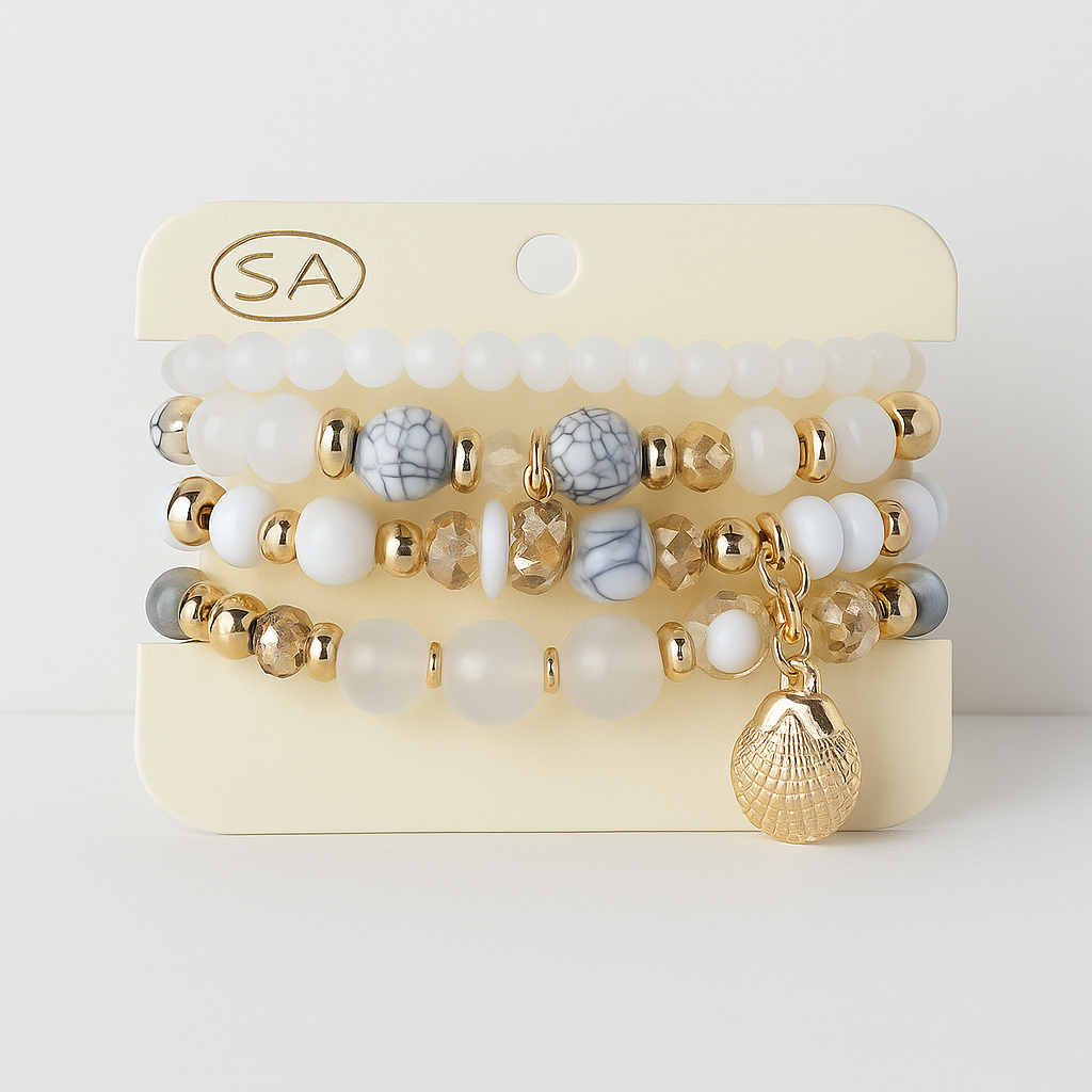 đ Bracelets âPerle & Ăclatâ â Lot de 4 bracelets chic en perles blanches et dorĂ©es