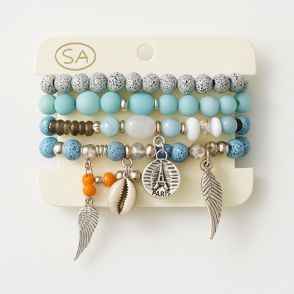 Bracelets “Paris Bleu” – Ensemble de 4 Bracelets Bohèmes