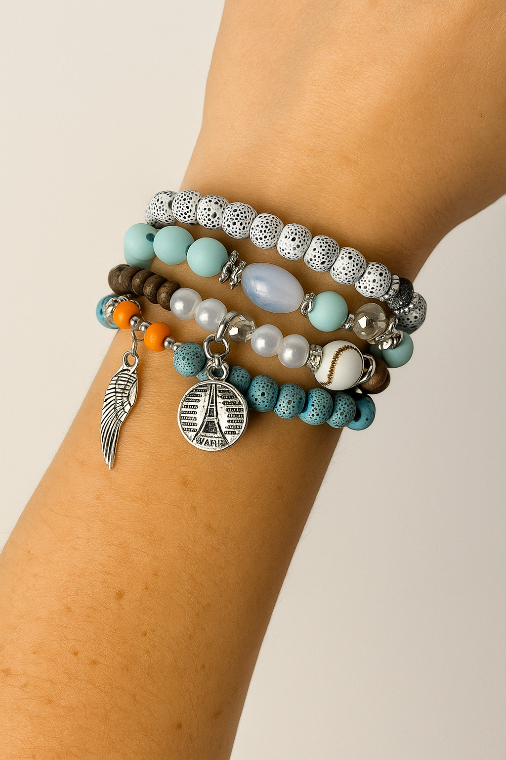 Bracelets “Paris Bleu” – Ensemble de 4 Bracelets Bohèmes