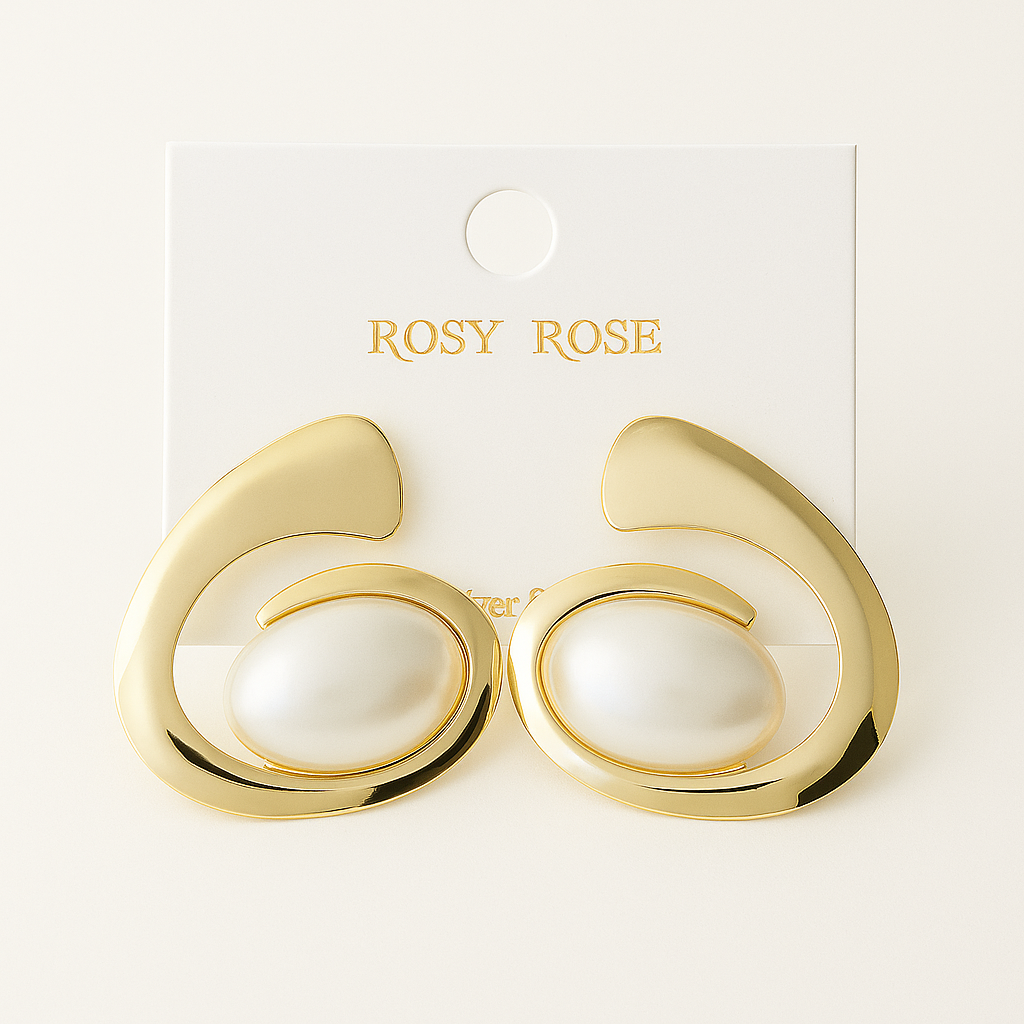 Boucles d’oreilles ROSY ROSE dorées avec perles nacrées – Élégance vintage