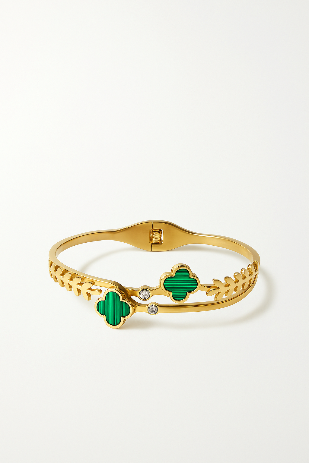 Bracelet Malachite Doré – Trèfles Porte-Bonheur