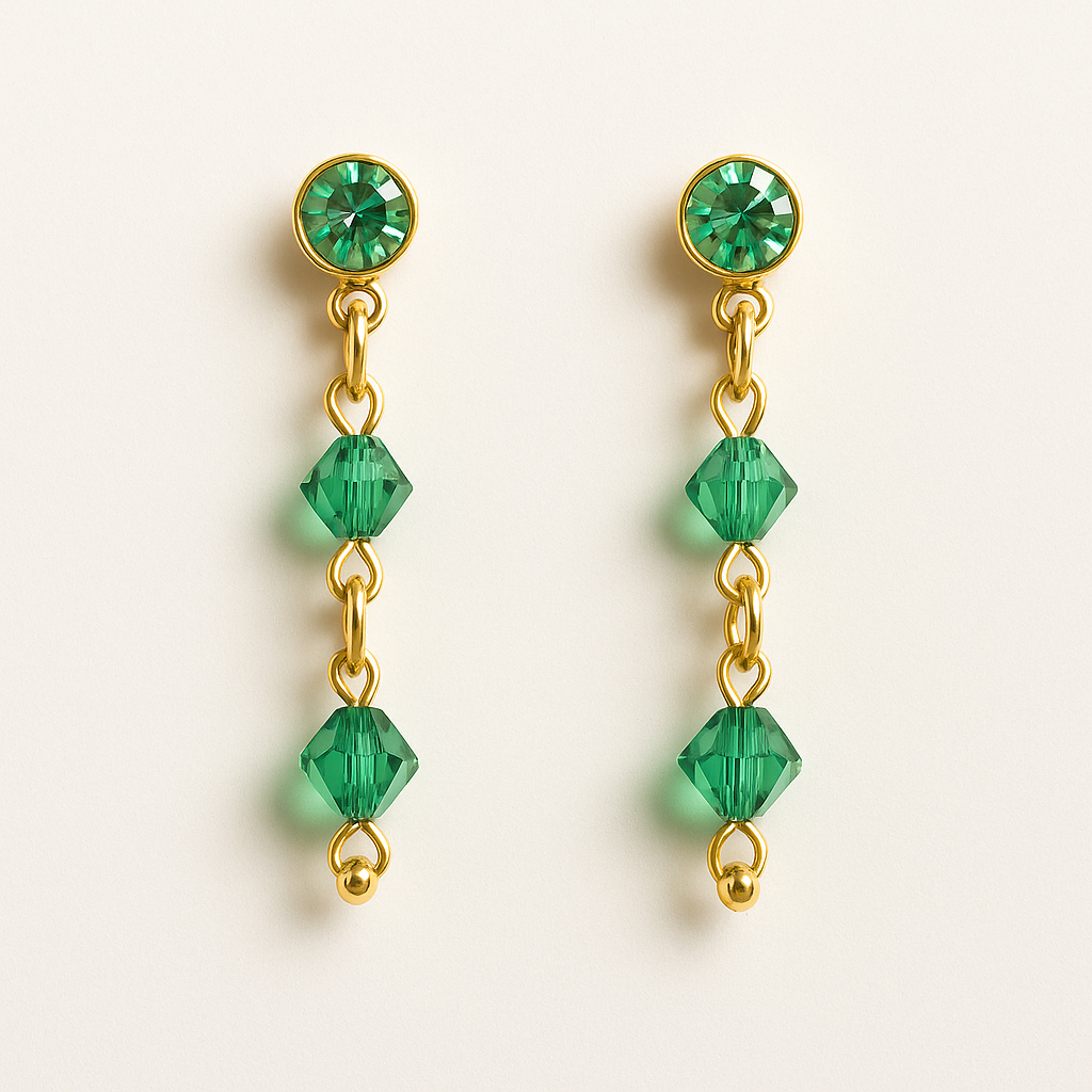 13 - Boucles d’Oreilles GEFOR – Éclat Émeraude et Finesse Dorée