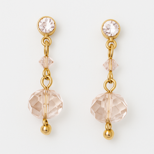 15 - Boucles d’Oreilles Pendantes Plaquées Or – Cristaux Rose Poudré