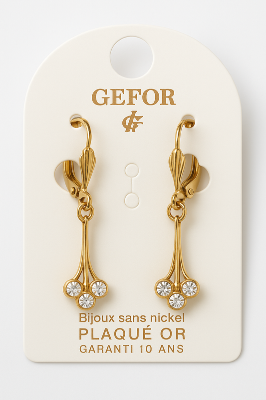 20 - Boucles d’Oreilles Pendantes Plaquées Or – Élégance Vintage & Cristaux Étincelants