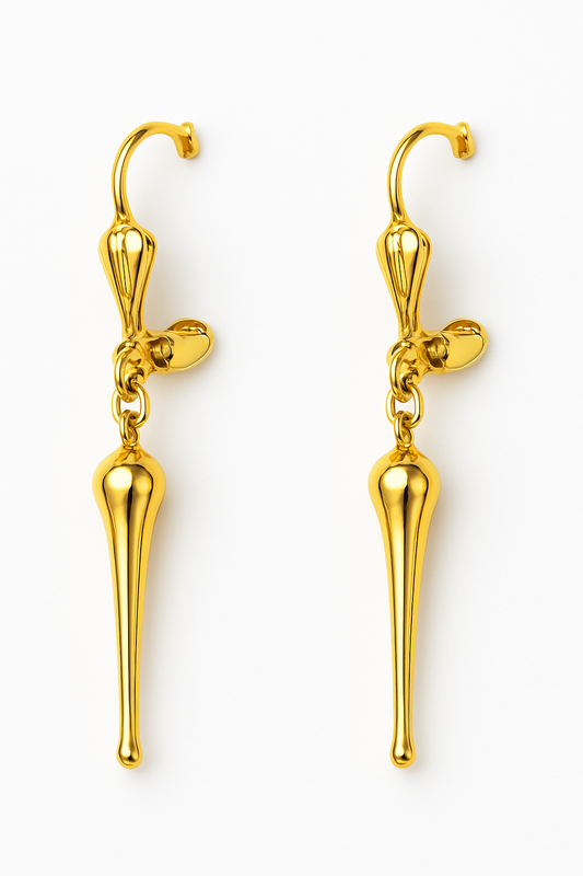 22 - Boucles d’Oreilles Pendantes Plaquées Or – Goutte Sculptée Vintage