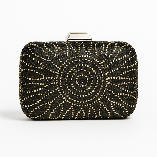 Pochette de Soirée Noire à Motif Doré – Élégance Graphique